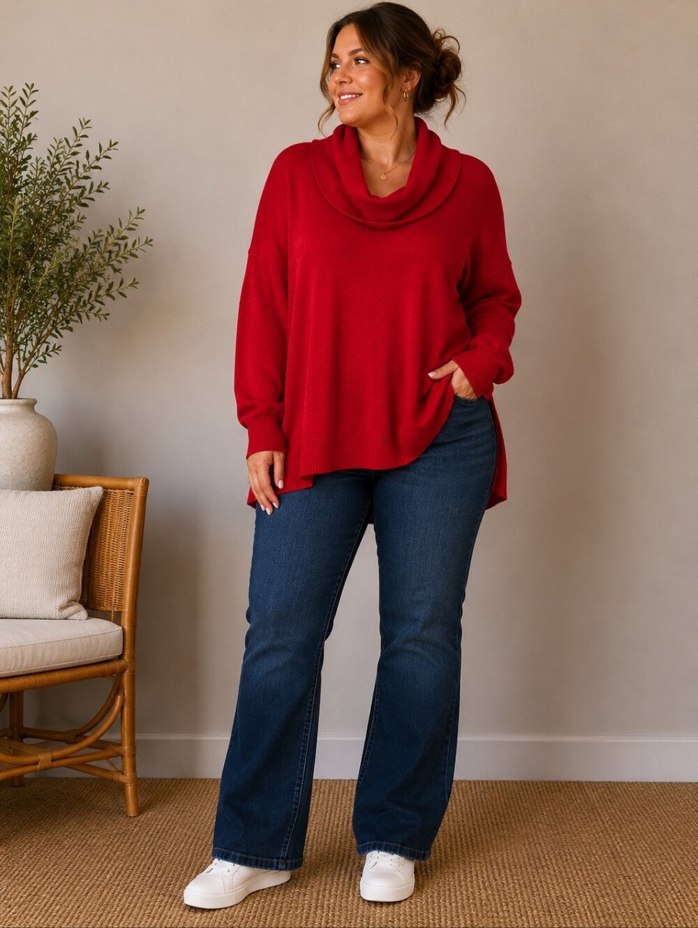 Women's Red Cowl Neck Sweater Size 18/20W